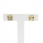 Gouden vierkante fantasie oorstekers (Oorbellen), Ophalen of Verzenden, Gebruikt, Overige kleuren, Goud