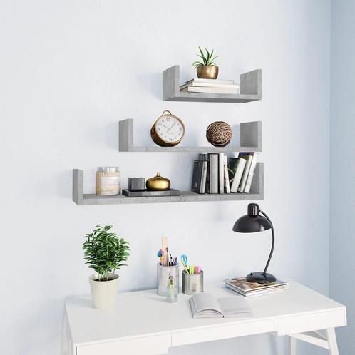 vidaXL Wandschappen 3 st bewerkt hout betongrijs, Huis en Inrichting, Woonaccessoires | Wandplanken en Boekenplanken, Nieuw, Verzenden
