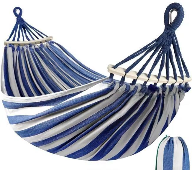 Comfortabele Dubbele Hangmat met Houten Spreidstok 2 Persoon, Tuin en Terras, Tuinstoelen, Nieuw, Verzenden