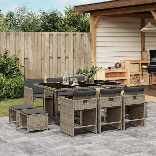 vidaXL 11-delige Tuinset met kussens poly rattan grijs, Tuin en Terras, Tuinsets en Loungesets, Tuinset, Nieuw, Meer dan 8 zitplaatsen
