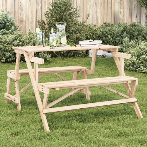 vidaXL Picknicktafel met banken 2-in-1 ombouwbaar massief, Tuin en Terras, Tuintafels, Nieuw, Hout, Verzenden