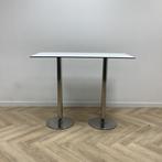 Tweedehands sta-tafel / bartafel 140x70 cm, wit - chroom, Huis en Inrichting, Tafelonderdelen, Ophalen of Verzenden, Gebruikt