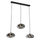 Hanglamp zwart met smoke glas langwerpig 3-lichts - Ayesha, Huis en Inrichting, Lampen | Hanglampen, Nieuw, Overige stijlen