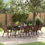 vidaXL 7-delige Tuinset textileen en staal bruin, Tuin en Terras, Verzenden, Nieuw, Tuinset
