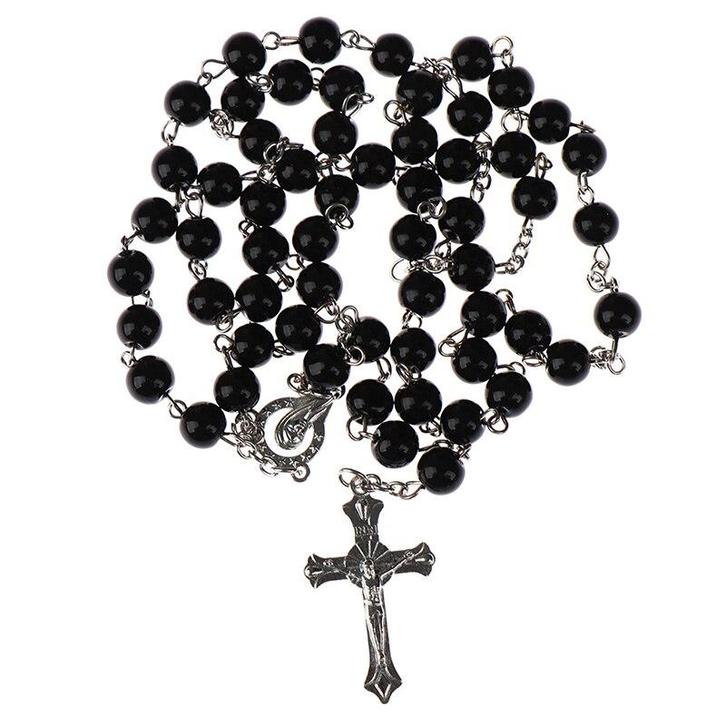 Fako Bijoux® - Ketting - Rozenkrans - Kruis Klein - Zwart -, Sieraden, Tassen en Uiterlijk, Kettingen, Verzenden