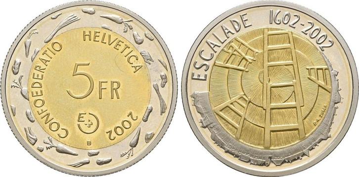 5 Franken Probe Escalade Genf 2002 Schweiz:, Postzegels en Munten, Munten | Europa | Niet-Euromunten, Verzenden