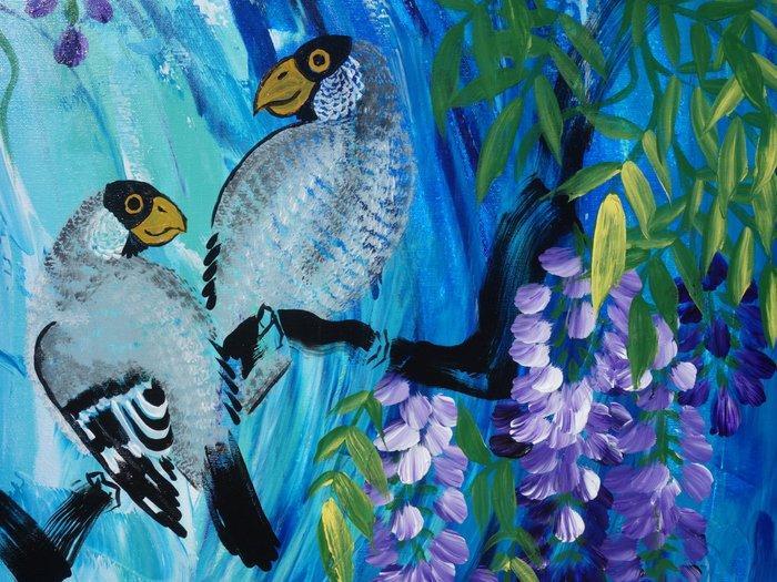 Ksavera (XX) - Japanese wisteria J389 - XXL triptych -, Antiek en Kunst, Kunst | Schilderijen | Modern