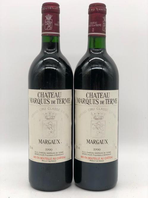 2 x 75cl Chateau Marquis de Terme, Margaux 1990 (Bordeaux), Verzamelen, Wijnen, Frankrijk, Rode wijn, Nieuw, Ophalen of Verzenden