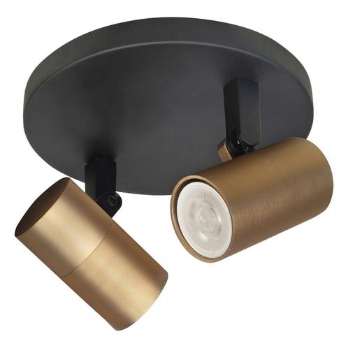 Opbouwspot Piccolo Zwart|Messing Metaal Rond GU10 2-voudig, Huis en Inrichting, Lampen | Spots, Ophalen of Verzenden