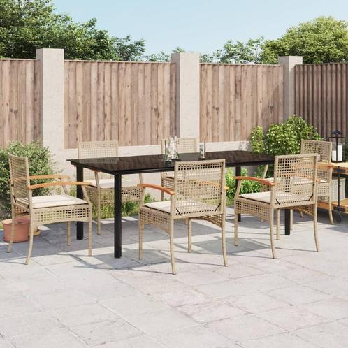 vidaXL 7-delige Tuinset met kussens poly rattan beige, Tuin en Terras, Tuinsets en Loungesets, Tuinset, Nieuw, 6 zitplaatsen, Rotan