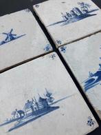 Tegel - Antieke Delfts blauwe tegels met boerderijen,