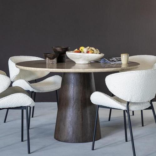 *WOONWINKEL* Eleonora Aikin Ronde Eettafel Travertin En Mang, Huis en Inrichting, Tafels | Eettafels, Nieuw, Verzenden
