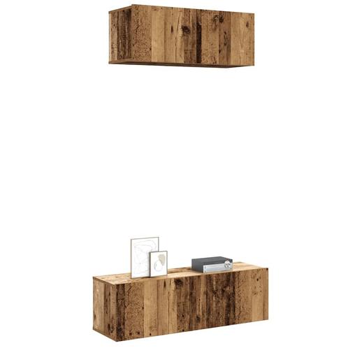 vidaXL 2-delig Tv-meubelset wandmontage bewerkt hout oud, Huis en Inrichting, Kasten | Televisiemeubels, Nieuw, Overige houtsoorten