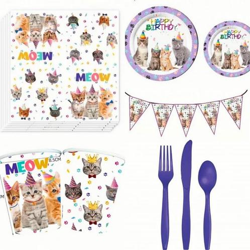 71-delige party set Happy Birthday Cats multi coloured, Dieren en Toebehoren, Katten-accessoires, Nieuw, Verzenden