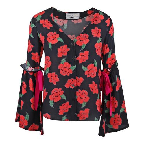 Wanderlust • zwart vestje met rode bloemen • XS, Kleding | Dames, Tops, Zwart, Nieuw, Maat 34 (XS) of kleiner, Verzenden