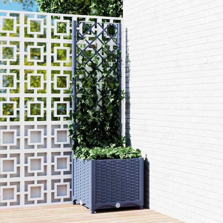 vidaXL Plantenbak met trellis blauwgrijs 40x40x136 cm PP, Tuin en Terras, Bloembakken en Plantenbakken, Minder dan 60 cm, Nieuw