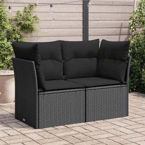 vidaXL Tuinbank 2-zits met kussens poly rattan zwart, Tuin en Terras, Tuinsets en Loungesets, Nieuw, Rotan, Verzenden