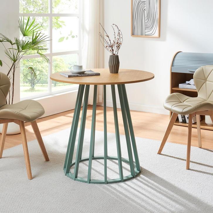 Eettafel Lensuu rond eikenkleurig en pastelgroen 80x76 cm [e, Huis en Inrichting, Tafels | Eettafels, Verzenden