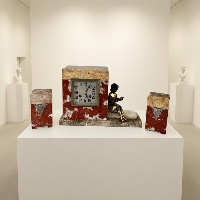 Pendule (3) - Marmer, Zinklegering - 1920-1930, Antiek en Kunst, Antiek | Klokken