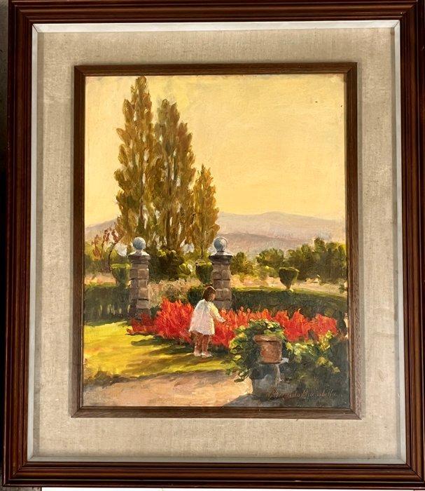 Riccardo Brambilla (1871-1965) - Mimmina e le salvie, Antiek en Kunst, Kunst | Schilderijen | Klassiek