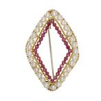 Broche - 18 karaat Geel goud - 8.00ct. tw. Robijn - Parel