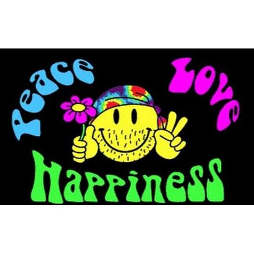 Peace, Love and Happiness vlaggen - Vlaggen, Hobby en Vrije tijd, Feestartikelen, Ophalen of Verzenden