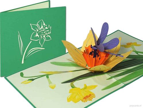 Prachtige narcis met libelle pop-up kaart | Narcissus wen..., Diversen, Wenskaarten, Verzenden