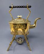 Waterkoker op standaard en brander - Messing, Hout -, Antiek en Kunst