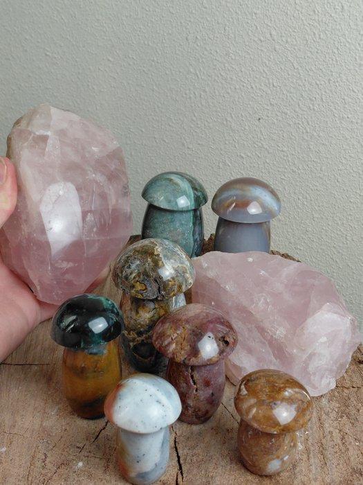 Grote Jaspis edelsteen paddenstoelen & Rozenkwarts, Verzamelen, Mineralen en Fossielen