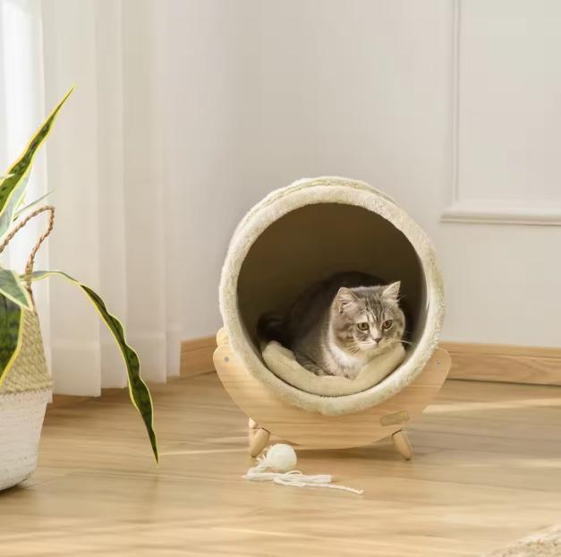Kattenhuis met Kraskussen – Verhoogd Kattenbed Grenenhout 41, Dieren en Toebehoren, Kattenmanden, Nieuw, Verzenden