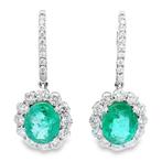 Oorbellen - 14 karaat Witgoud - 7.55ct. tw. Smaragd -, Nieuw