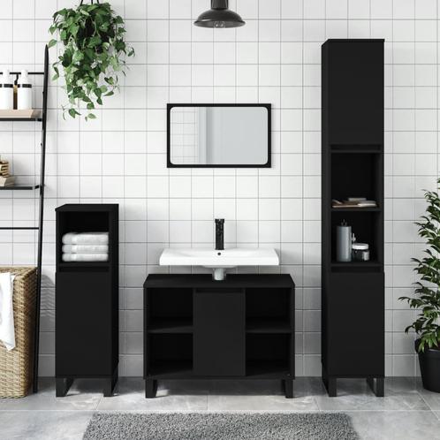 vidaXL 3-delige Badkamermeubelset bewerkt hout zwart, Huis en Inrichting, Badkamer | Badkamermeubels, Nieuw, Verzenden