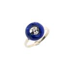 Witgouden ring met sodaliet en diamant | 0,04 ct., Sieraden, Tassen en Uiterlijk, Ringen, Gebruikt, Overige kleuren, Ophalen of Verzenden