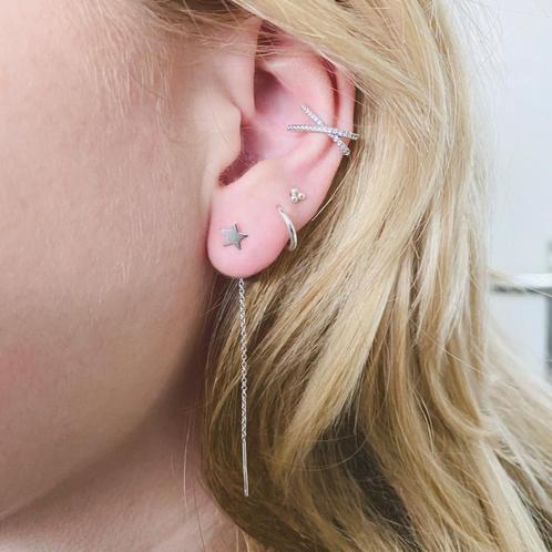 Zilveren ster doortrekoorbellen, Sieraden, Tassen en Uiterlijk, Oorbellen, Nieuw, Verzenden