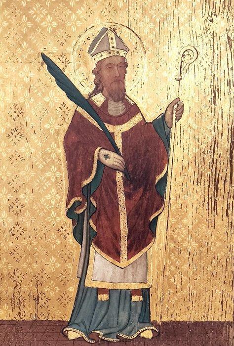 Duitse school (XIX) - Saint Bishop in Gilded Background, Antiek en Kunst, Kunst | Schilderijen | Klassiek