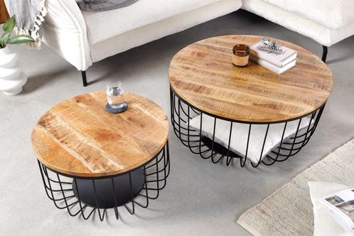 Set van 2 salontafels OPBERGRUIMTE 70cm natuurlijk mangohout, Huis en Inrichting, Tafels | Salontafels, Ophalen of Verzenden