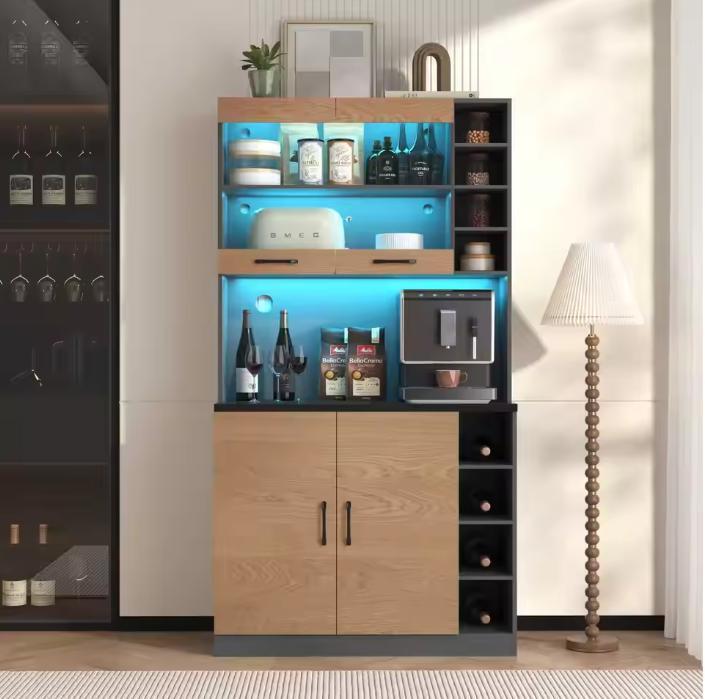 Keuken highboard met LED – houten buffetkast 100×47×187 cm, Huis en Inrichting, Kasten | Overige, Nieuw, Verzenden