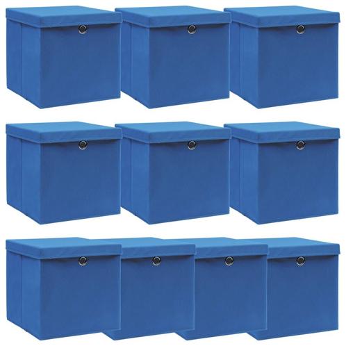 vidaXL Opbergboxen met deksel 10 st 32x32x32 cm stof blauw, Huis en Inrichting, Woonaccessoires | Kisten, Nieuw, Verzenden