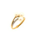 8 Krt. Ring met parels en diamant | 0,005 ct. (vintage), Sieraden, Tassen en Uiterlijk, Antieke sieraden, Ophalen of Verzenden