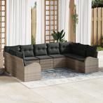 vidaXL 9-delige Tuinbankenset met kussens poly rattan grijs, Tuin en Terras, Verzenden, Nieuw, Rotan
