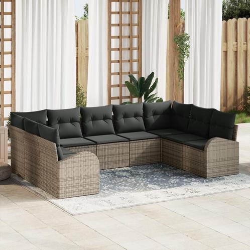 vidaXL 9-delige Tuinbankenset met kussens poly rattan grijs, Tuin en Terras, Tuinsets en Loungesets, Nieuw, Rotan, Verzenden