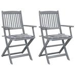 vidaXL Tuinstoelen 2 st inklapbaar met kussens massief, Tuin en Terras, Verzenden, Nieuw, Hout