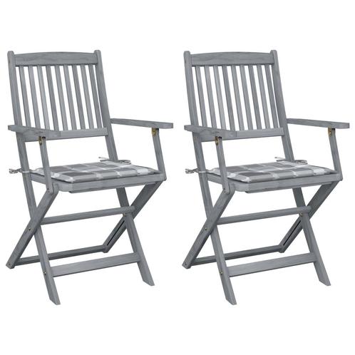 vidaXL Tuinstoelen 2 st inklapbaar met kussens massief, Tuin en Terras, Tuinstoelen, Nieuw, Hout, Verzenden