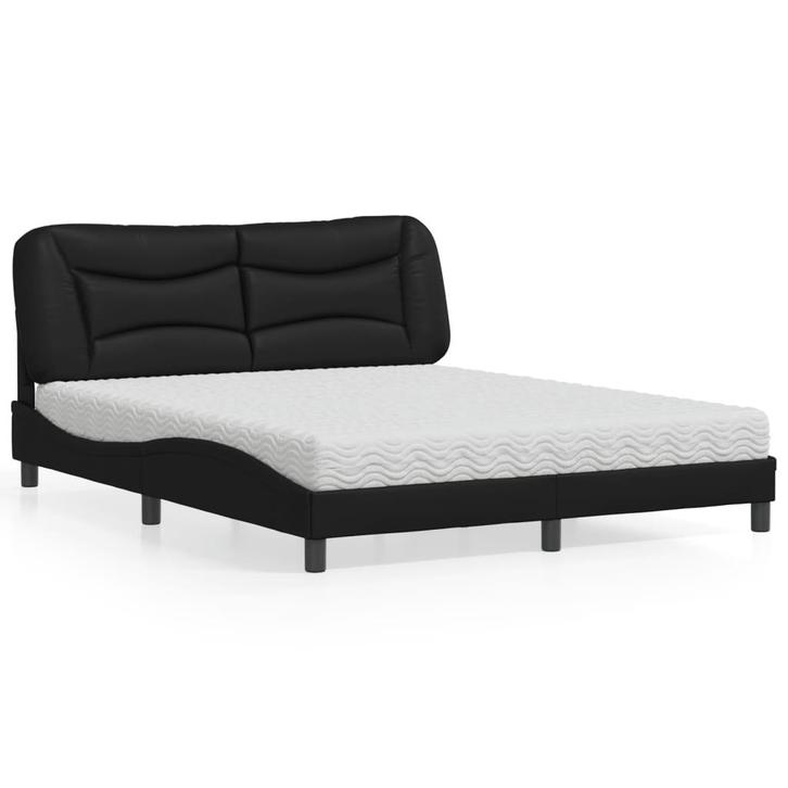 vidaXL Bed met matras Hvar kunstleer zwart 160x200 cm, Huis en Inrichting, Slaapkamer | Bedden, 160 cm, 200 cm, Zwart, Tweepersoons