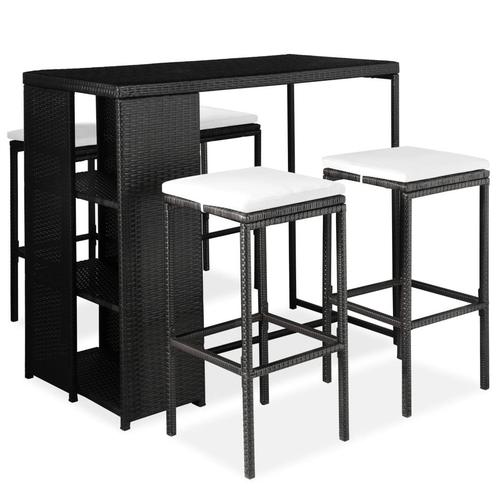 vidaXL 5-delige Tuinbarset met kussens poly rattan zwart, Tuin en Terras, Tuinsets en Loungesets, Nieuw, Rotan, Verzenden