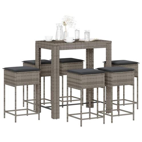 vidaXL 7-delige Tuinbarset met kussens poly rattan grijs, Tuin en Terras, Tuinsets en Loungesets, Nieuw, 6 zitplaatsen, Rotan