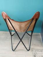 Stoel - Metaal, Leder - Vlinderstoel Bruin, Antiek en Kunst, Kunst | Designobjecten