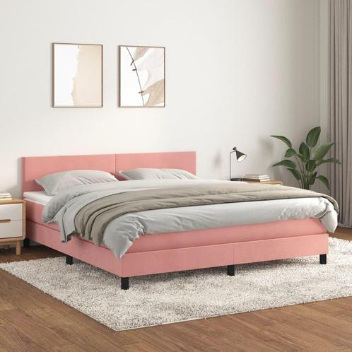vidaXL Boxspring met matras fluweel roze 180x200 cm, Huis en Inrichting, Slaapkamer | Bedden, 80 cm, 200 cm, Eenpersoons, Nieuw