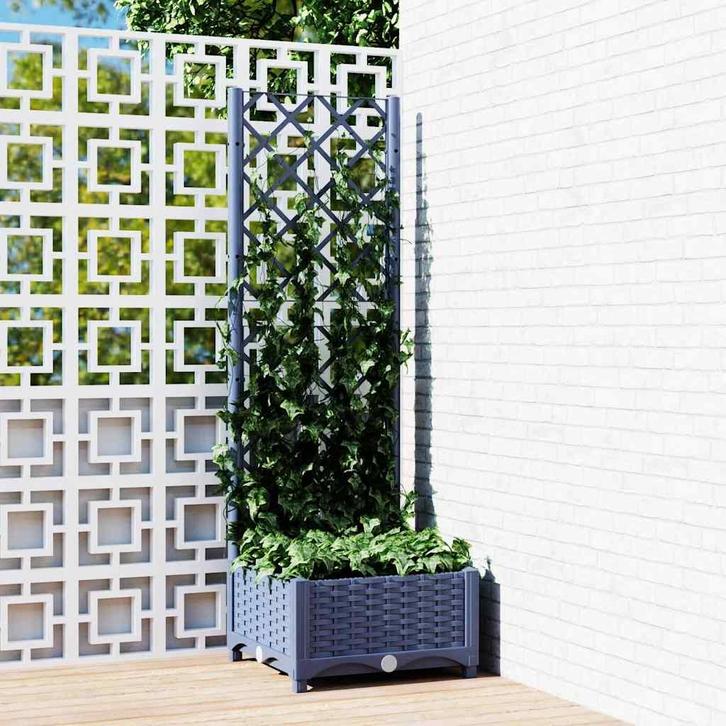 vidaXL Plantenbak met trellis blauwgrijs 40x40x121,5 cm PP, Tuin en Terras, Bloembakken en Plantenbakken, Minder dan 60 cm, Nieuw