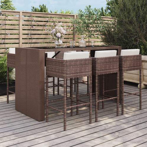 vidaXL 7-delige Tuinbarset met kussens poly rattan bruin, Tuin en Terras, Tuinsets en Loungesets, Nieuw, 7 zitplaatsen, Rotan